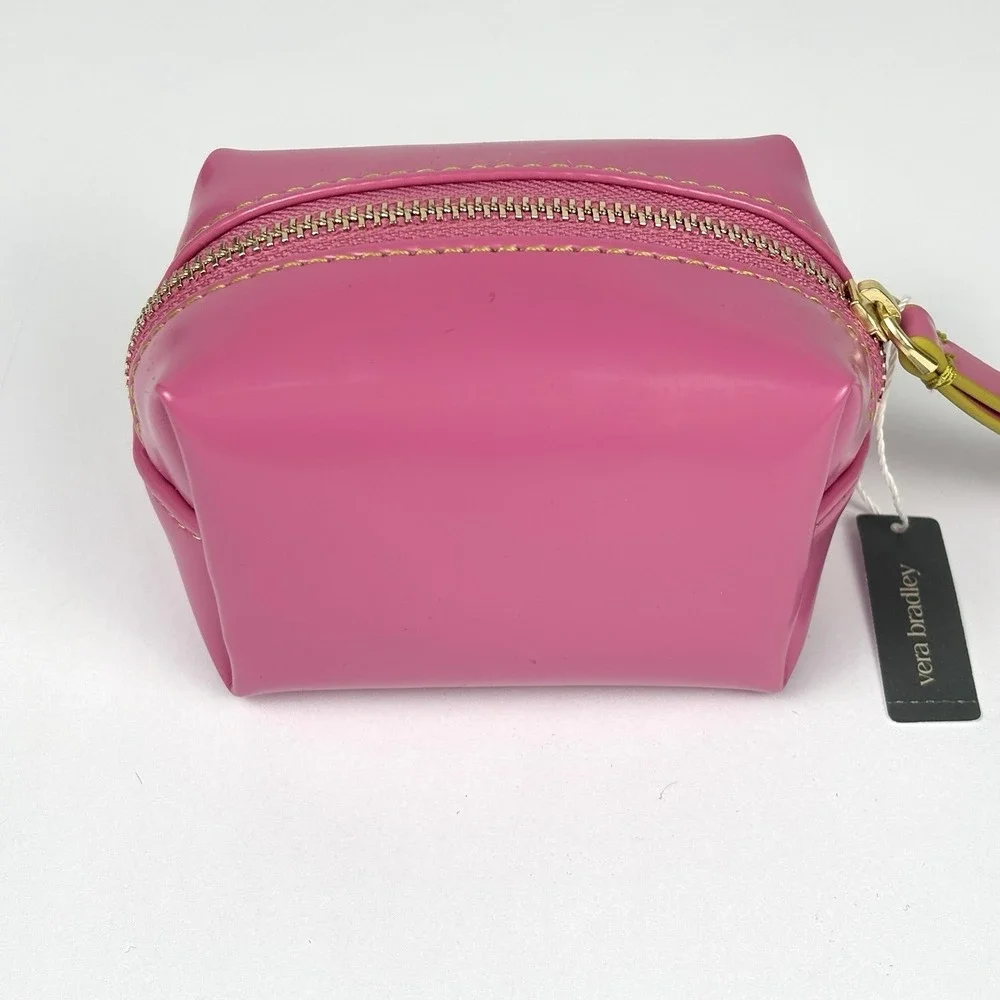 Vera Bradley Mini Cosmetic Case Ibis Rose Pink Faux Leather NWT Zip Pouch